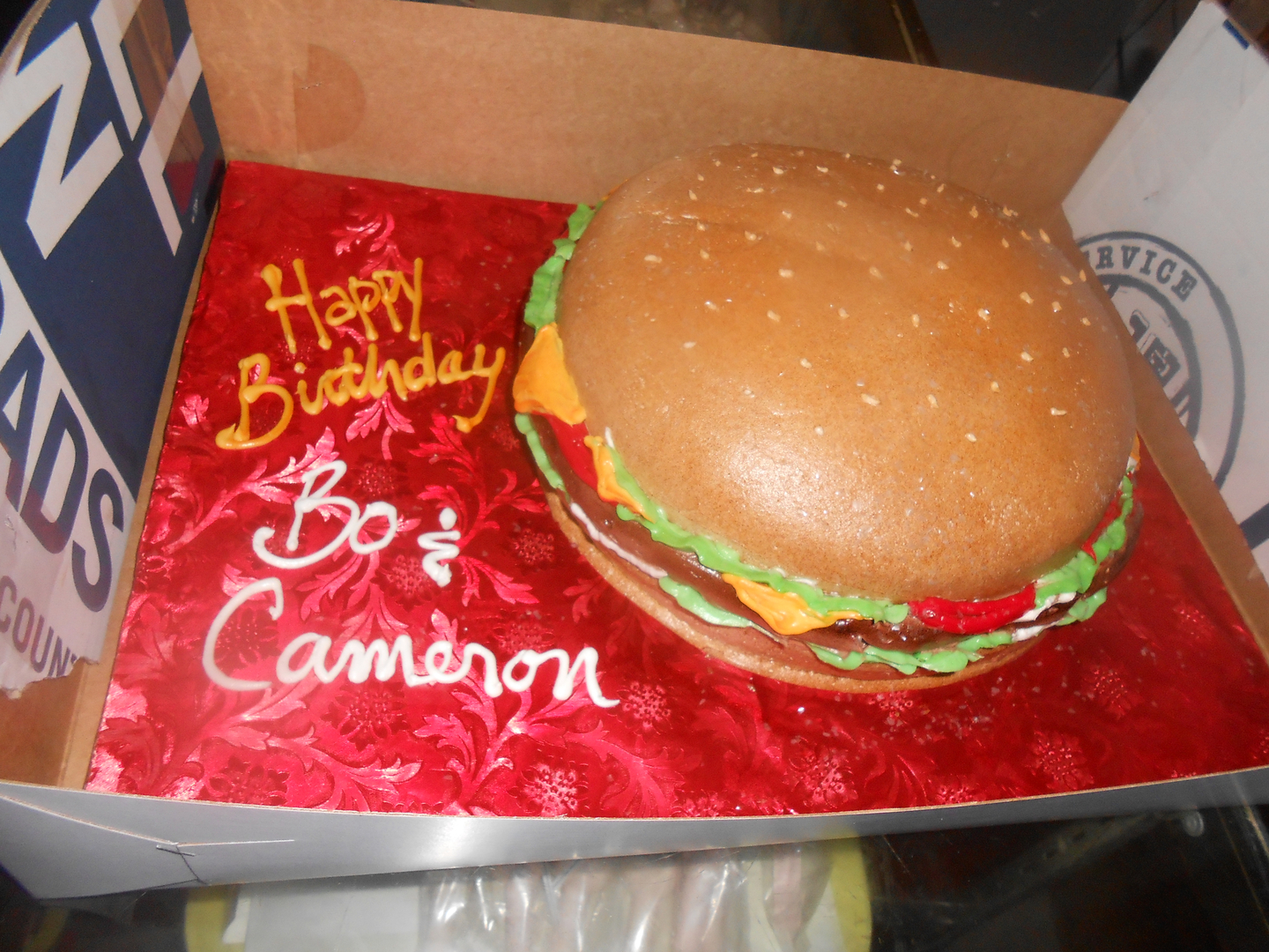 3D hamburger birthday cake