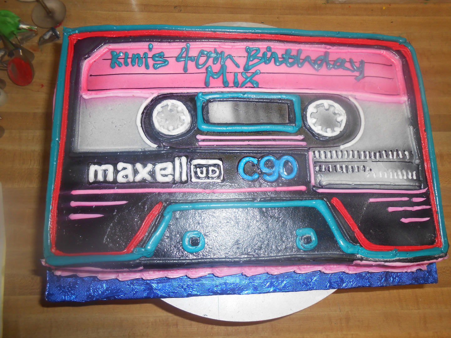 Hand drawn cassette tape birthday cake