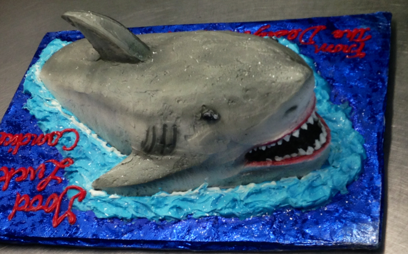 3D sculpted shark cake